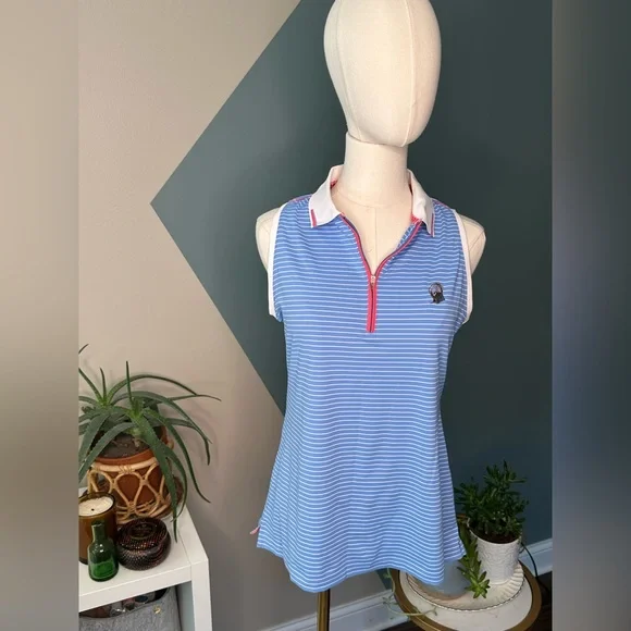 Peter Millar Women’s Sleeveless Golf Polo Shirt S Blue White Stripe UPF 50+ - Picture 2 of 14
